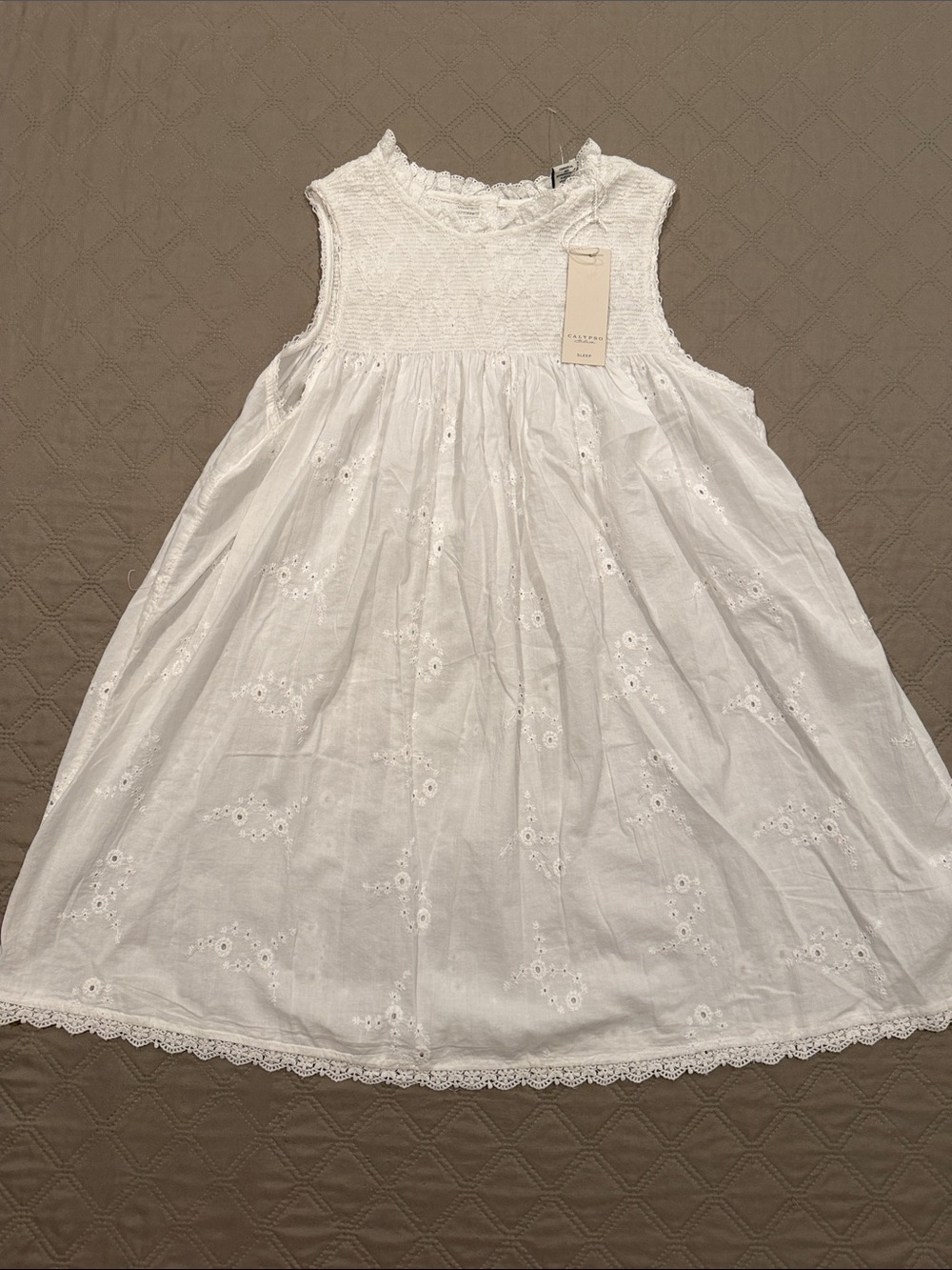 Calypso St. Barth Sleep Tunic Dress  Embroidered Boho White Sleeveless
